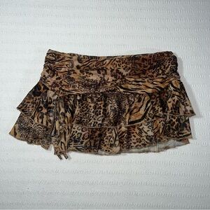 Womens Micro Mini Leopard Print Skirt Skort M Party Fairy Y2K Cheetah Cosplay